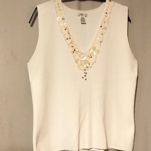 IOS White Sleeveless Knit top with sequins  Size L